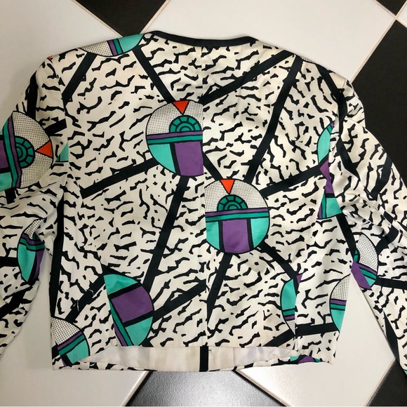 Vintage 80s Louis Feraud Multicolored Memphis Pattern Multicolor Blazer Jacket 6 - Picture 12 of 15